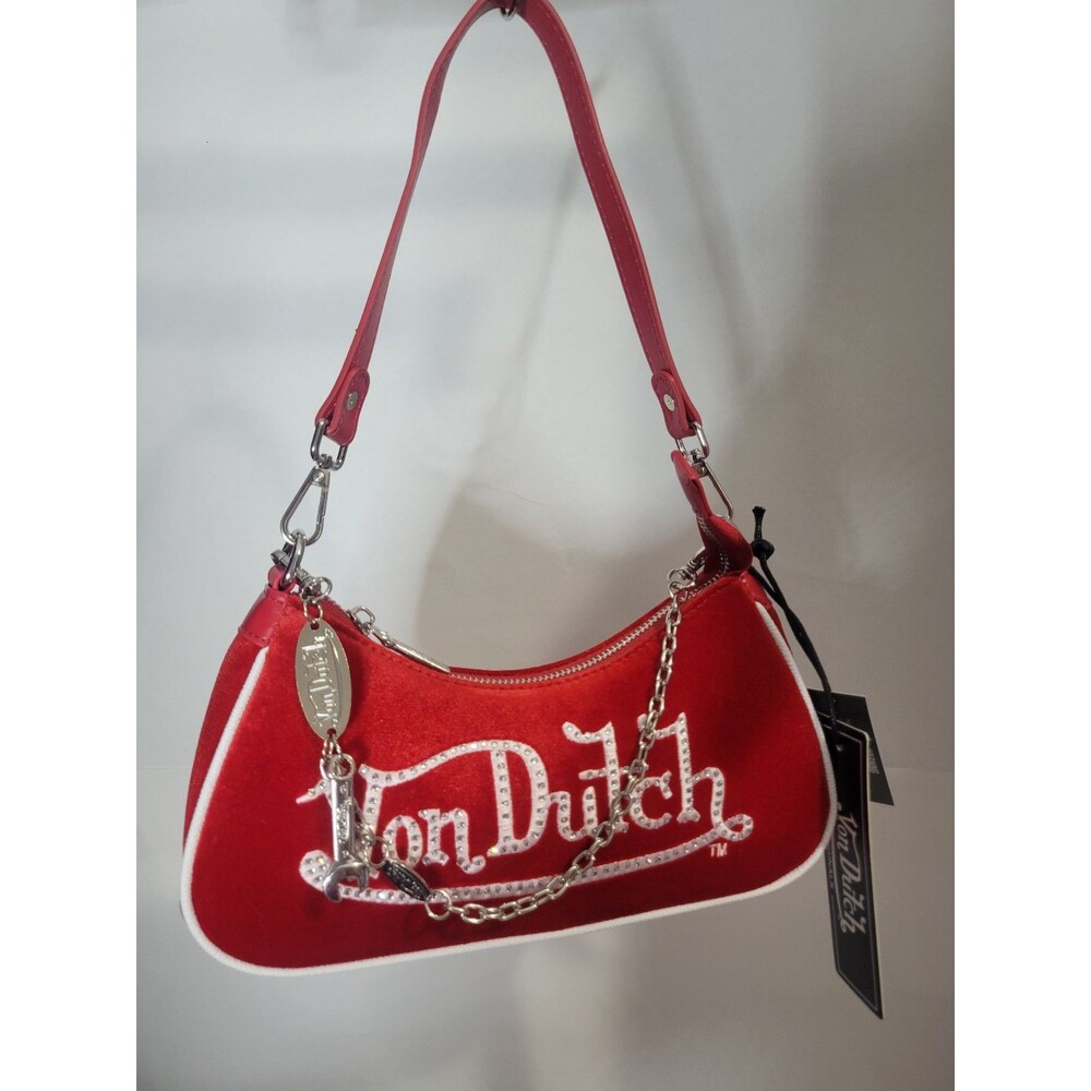 Von Dutch Red Rhinestone Shoulder Bag